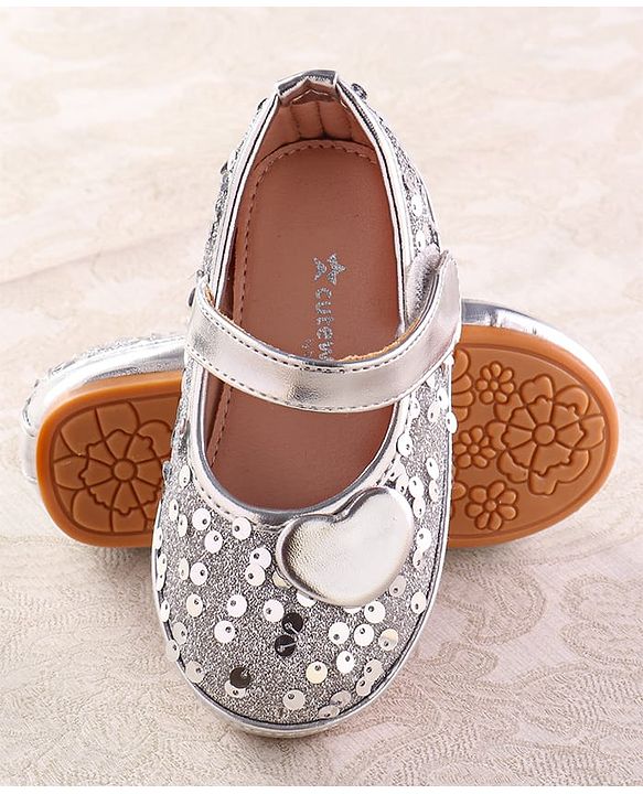 Cute Walk by Babyhug Ballerina With Velcro Closure and Heart Applique & Sequin - Silver