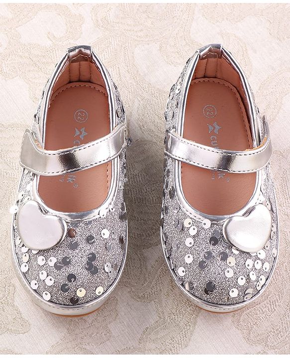Cute Walk by Babyhug Ballerina With Velcro Closure and Heart Applique & Sequin - Silver