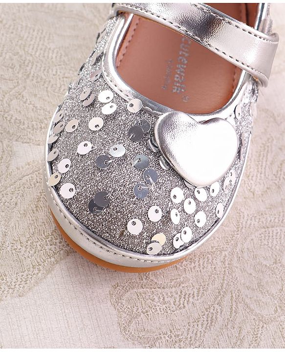 Cute Walk by Babyhug Ballerina With Velcro Closure and Heart Applique & Sequin - Silver