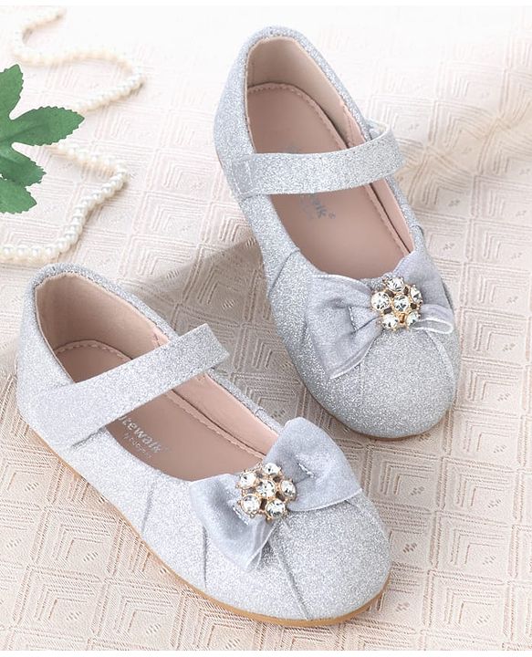 Cute Walk by Babyhug Velcro Closure Ballerina With Bow Applique - Silver