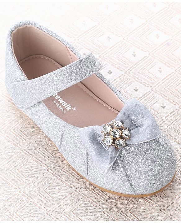 Cute Walk by Babyhug Velcro Closure Ballerina With Bow Applique - Silver