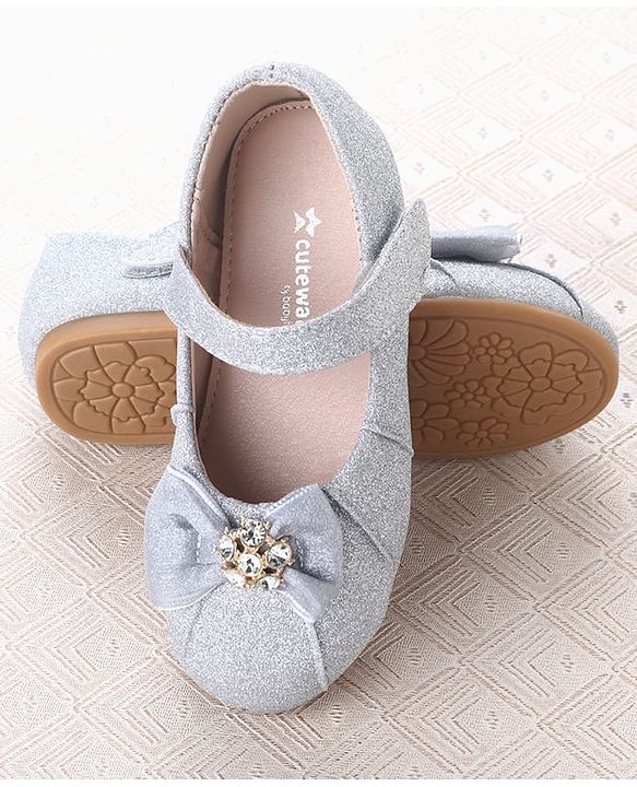 Cute Walk by Babyhug Velcro Closure Ballerina With Bow Applique - Silver