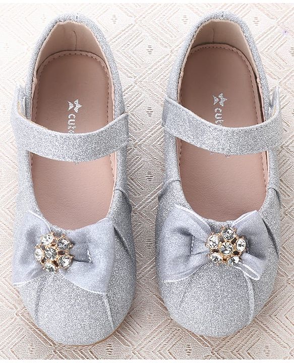 Cute Walk by Babyhug Velcro Closure Ballerina With Bow Applique - Silver