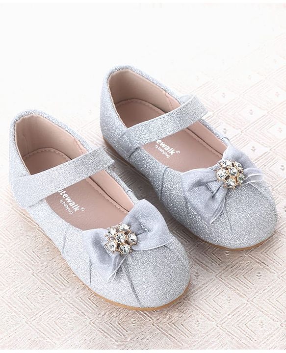 Cute Walk by Babyhug Velcro Closure Ballerina With Bow Applique - Silver