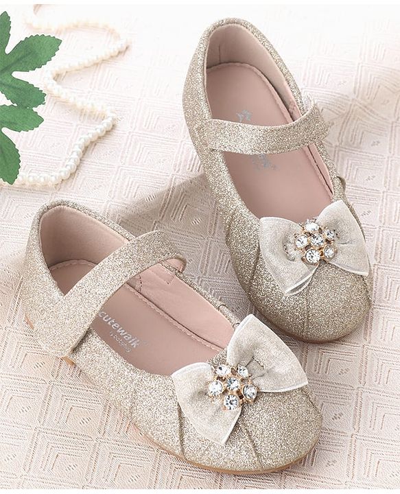 Cute Walk by Babyhug Velcro Closure Ballerina With Bow Applique - Silver