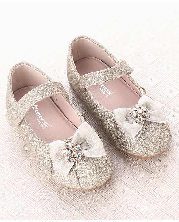 Cute Walk by Babyhug Velcro Closure Ballerina With Bow Applique - Silver