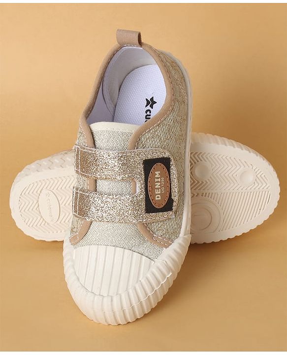 Cute Walk by Babyhug Casual Shoes with Velcro Closure & Glitter Print - Golden