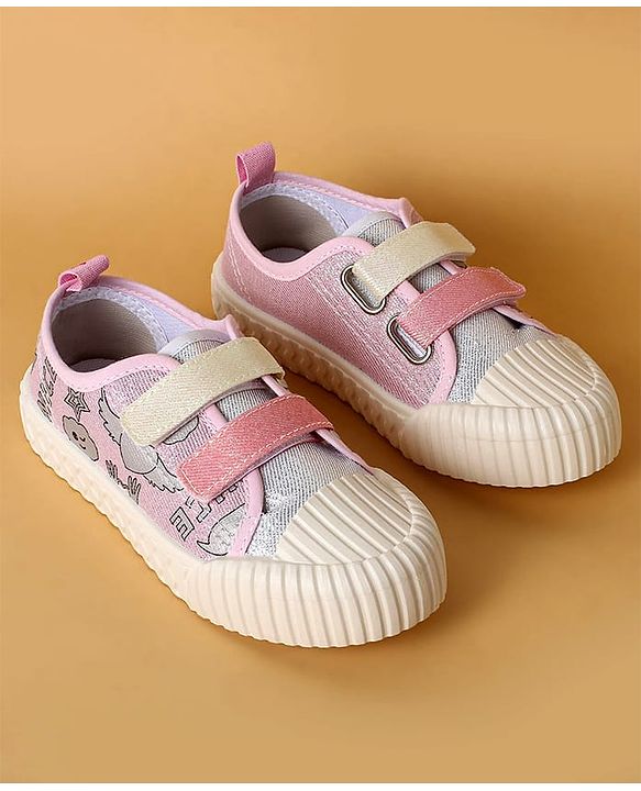 Cute Walk by Babyhug Casual Shoes with Velcro Closure & Glittery Cartoon Print - Pink