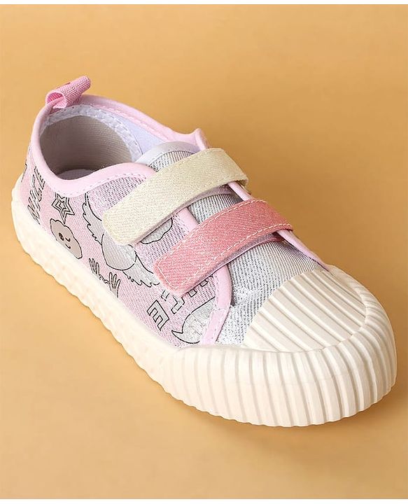 Cute Walk by Babyhug Casual Shoes with Velcro Closure & Glittery Cartoon Print - Pink