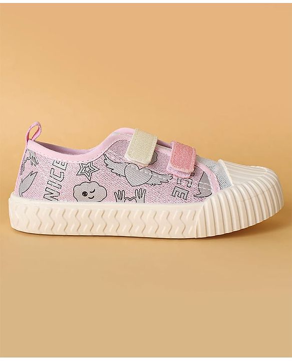 Cute Walk by Babyhug Casual Shoes with Velcro Closure & Glittery Cartoon Print - Pink
