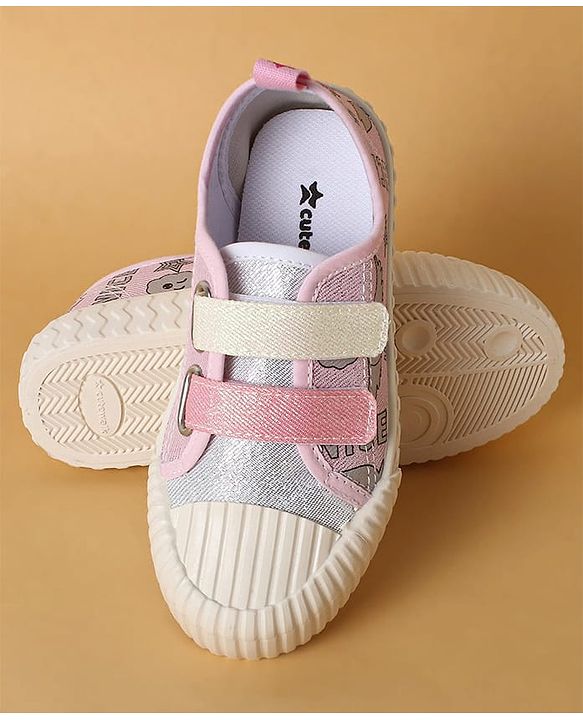 Cute Walk by Babyhug Casual Shoes with Velcro Closure & Glittery Cartoon Print - Pink