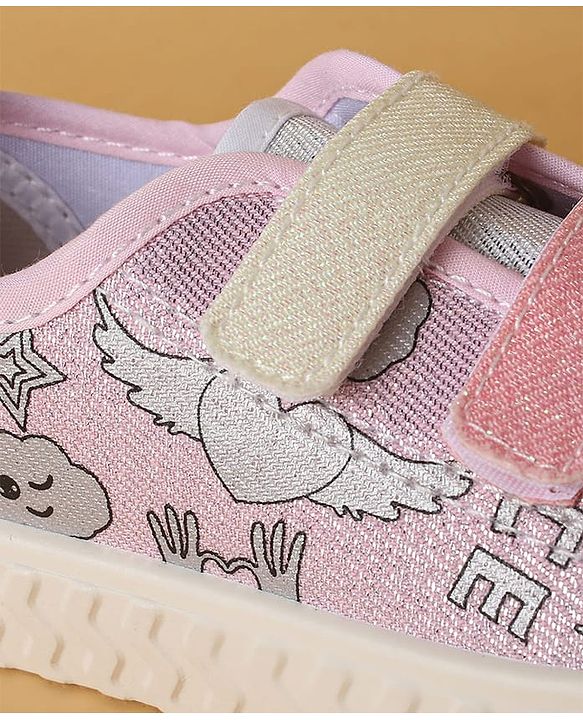 Cute Walk by Babyhug Casual Shoes with Velcro Closure & Glittery Cartoon Print - Pink