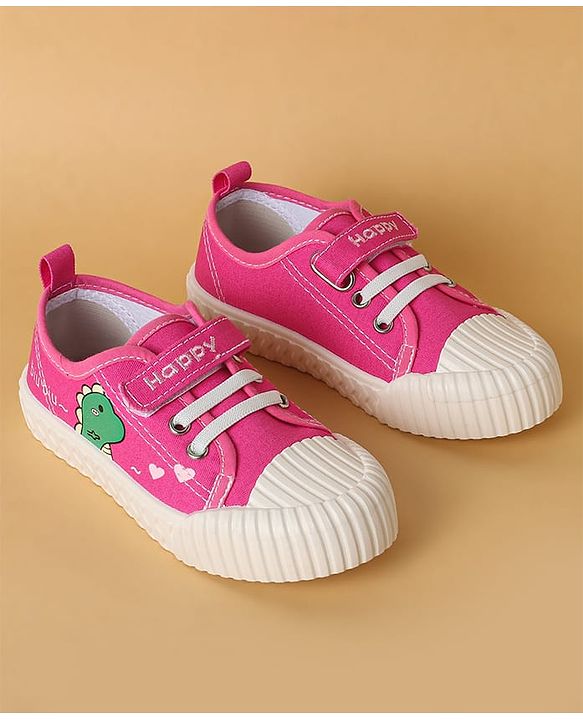 Cute Walk by Babyhug Casual Shoes with Velcro Closure & Dino Print - Fuchsia