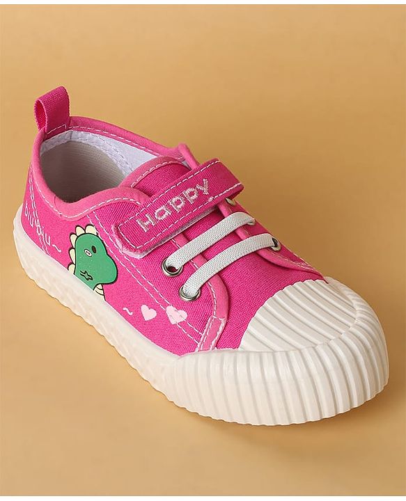 Cute Walk by Babyhug Casual Shoes with Velcro Closure & Dino Print - Fuchsia