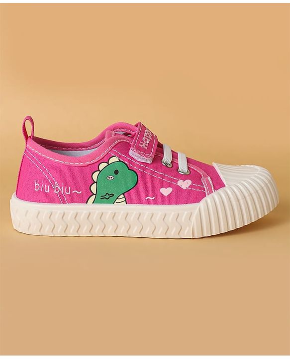 Cute Walk by Babyhug Casual Shoes with Velcro Closure & Dino Print - Fuchsia