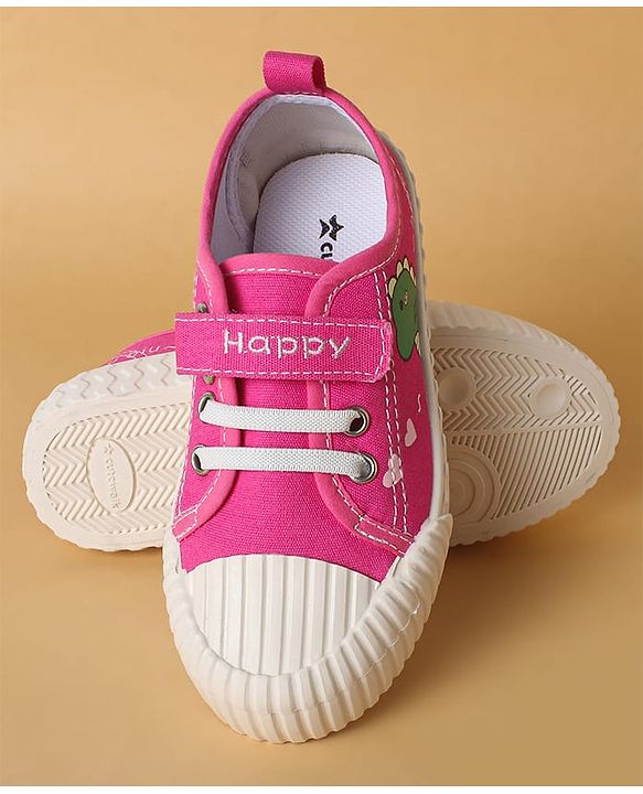 Cute Walk by Babyhug Casual Shoes with Velcro Closure & Dino Print - Fuchsia