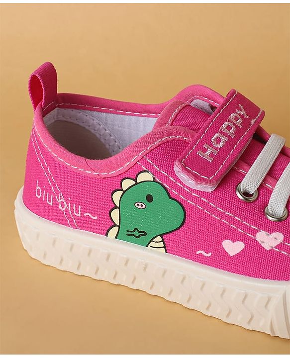 Cute Walk by Babyhug Casual Shoes with Velcro Closure & Dino Print - Fuchsia
