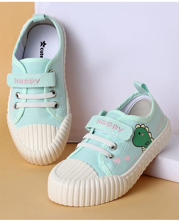 Cute Walk by Babyhug Casual Shoes with Velcro Closure & Dino Print - Light Green