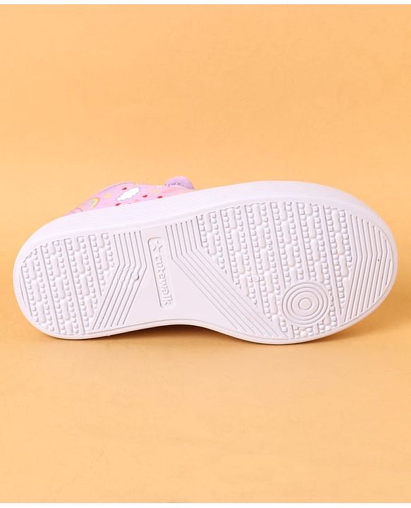 Cute Walk by Babyhug Velcro Closure Casual Shoes With Heart Print & Unicorn Applique - Purple