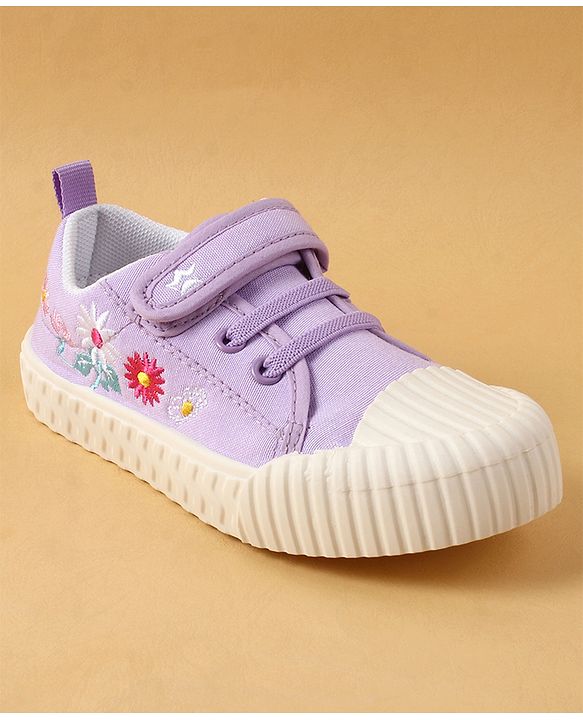 Cute Walk by Babyhug Casual Shoes with Velcro Closure & Floral Embroidery - Purple
