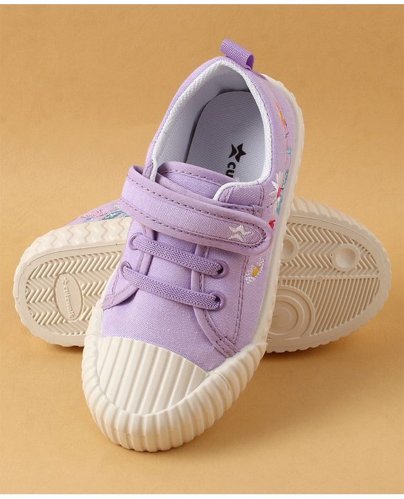 Cute Walk by Babyhug Casual Shoes with Velcro Closure & Floral Embroidery - Purple
