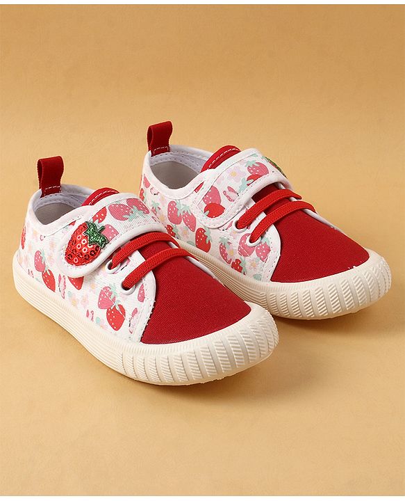 Cute Walk by Babyhug Casual Shoes with Velcro Closure & Strawberry Print - Red