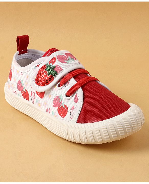 Cute Walk by Babyhug Casual Shoes with Velcro Closure & Strawberry Print - Red