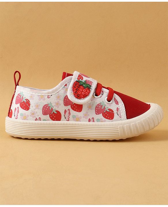 Cute Walk by Babyhug Casual Shoes with Velcro Closure & Strawberry Print - Red
