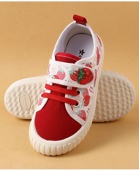 Cute Walk by Babyhug Casual Shoes with Velcro Closure & Strawberry Print - Red