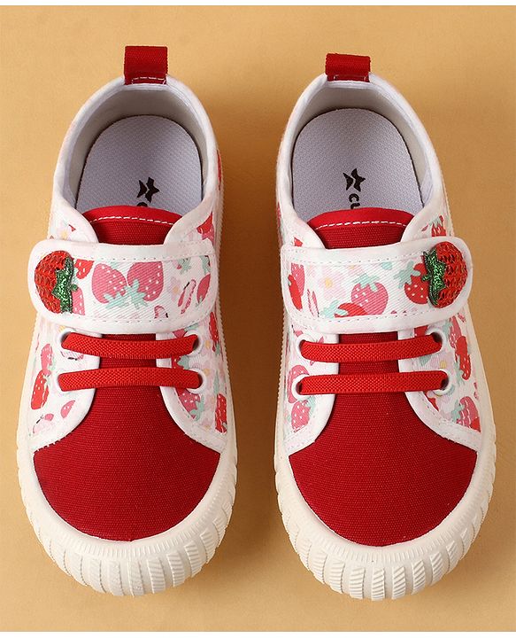 Cute Walk by Babyhug Casual Shoes with Velcro Closure & Strawberry Print - Red