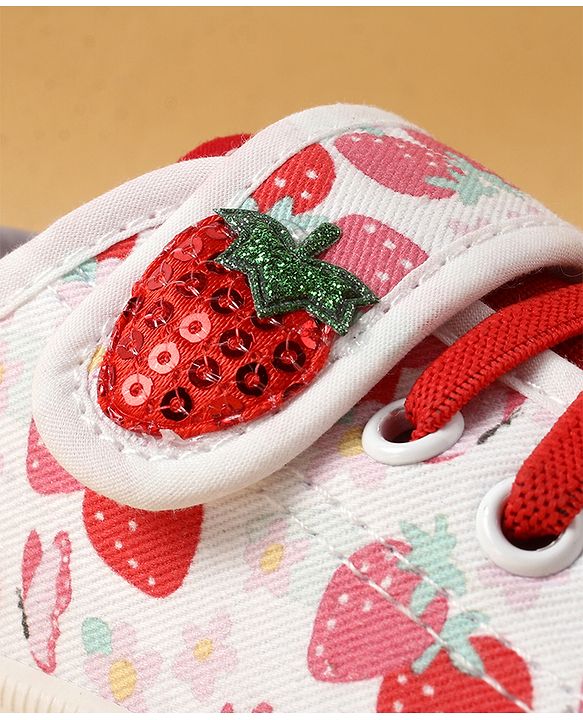 Cute Walk by Babyhug Casual Shoes with Velcro Closure & Strawberry Print - Red