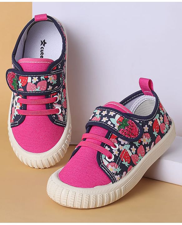 Cute Walk by Babyhug Casual Shoes with Velcro Closure & Strawberry Print - Red