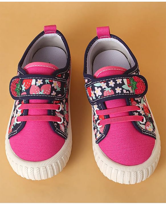 Cute Walk by Babyhug Casual Shoes with Velcro Closure & Strawberry Print - Red