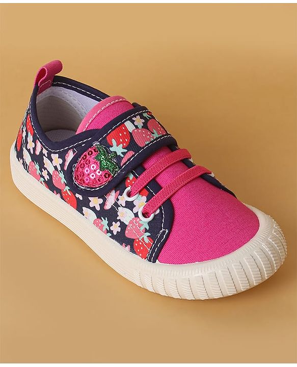 Cute Walk by Babyhug Casual Shoes with Velcro Closure & Strawberry Print - Red