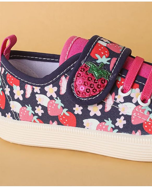 Cute Walk by Babyhug Casual Shoes with Velcro Closure & Strawberry Print - Red