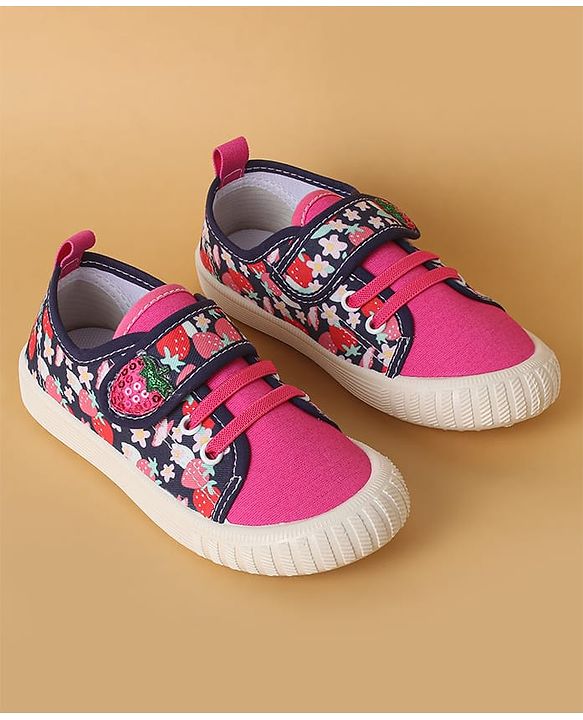 Cute Walk by Babyhug Casual Shoes with Velcro Closure & Strawberry Print - Red