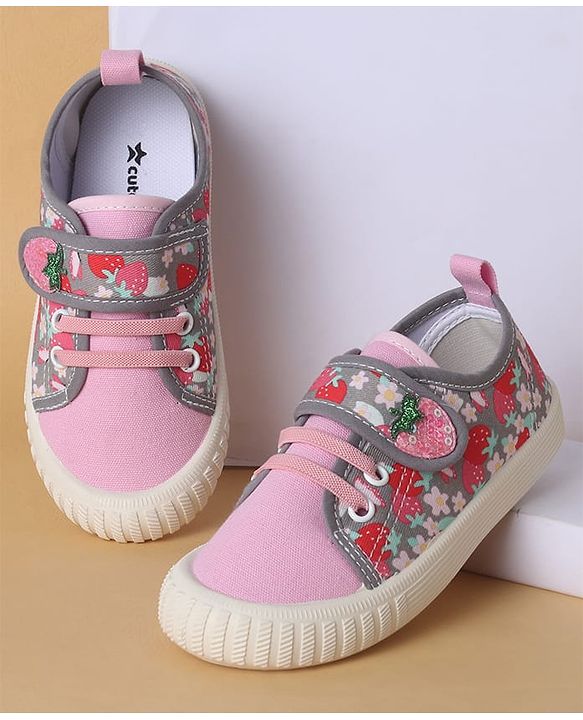 Cute Walk by Babyhug Casual Shoes with Velcro Closure & Strawberry Print - Red