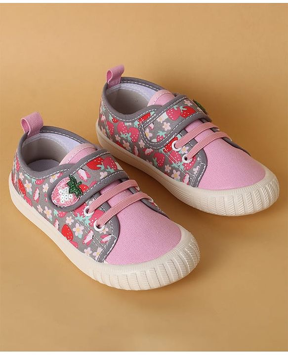 Cute Walk by Babyhug Casual Shoes with Velcro Closure & Strawberry Print - Red