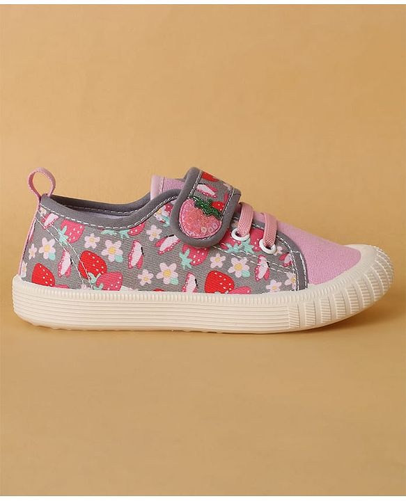 Cute Walk by Babyhug Casual Shoes with Velcro Closure & Strawberry Print - Red