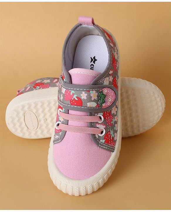 Cute Walk by Babyhug Casual Shoes with Velcro Closure & Strawberry Print - Red