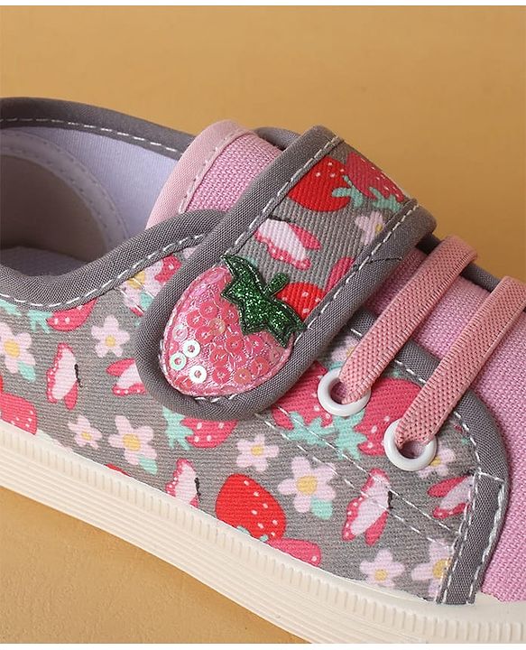 Cute Walk by Babyhug Casual Shoes with Velcro Closure & Strawberry Print - Red