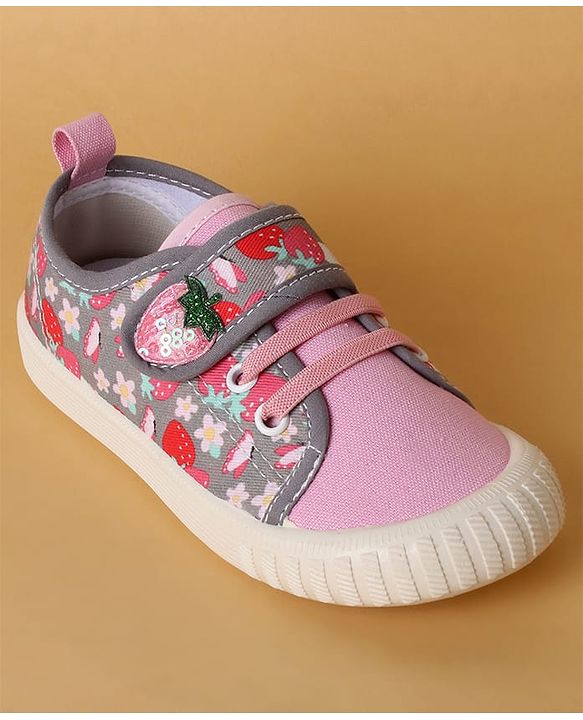 Cute Walk by Babyhug Casual Shoes with Velcro Closure & Strawberry Print - Red