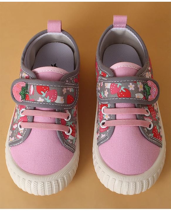 Cute Walk by Babyhug Casual Shoes with Velcro Closure & Strawberry Print - Red