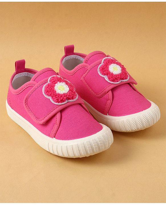 Cute Walk by Babyhug Casual Shoes with Floral Applique & Velcro Closure - Dark Pink