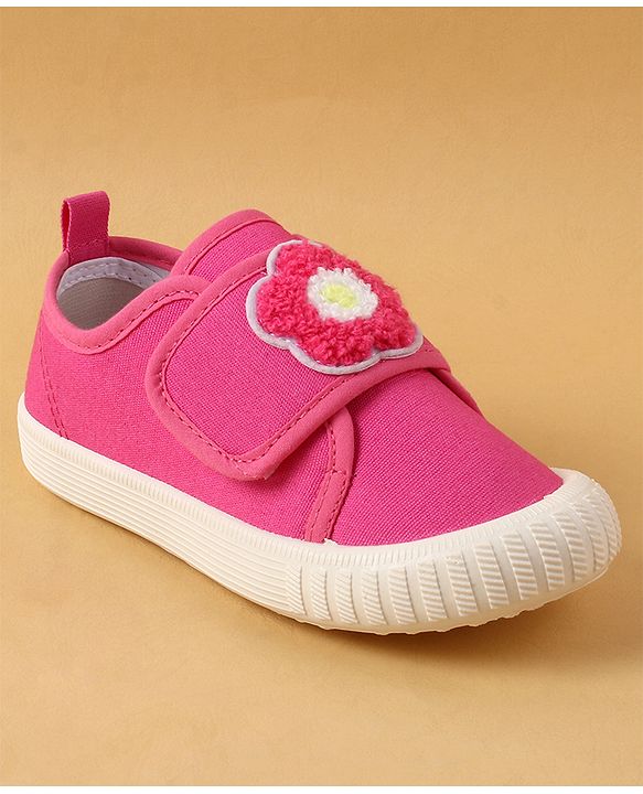 Cute Walk by Babyhug Casual Shoes with Floral Applique & Velcro Closure - Dark Pink