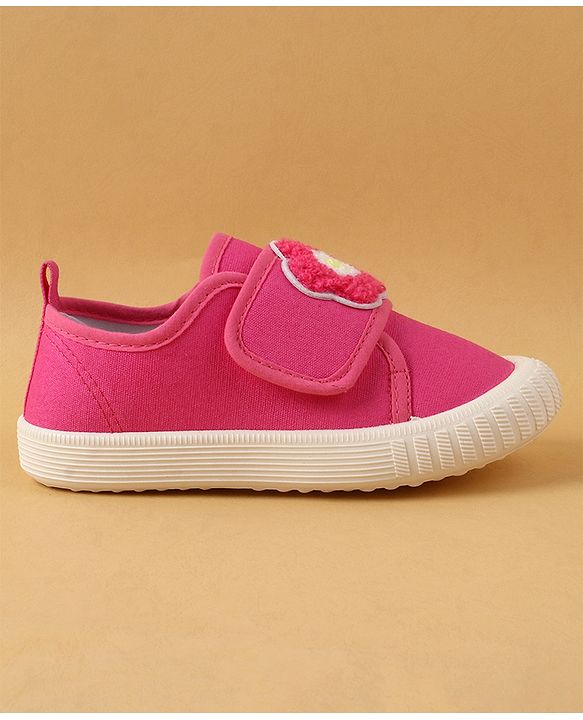 Cute Walk by Babyhug Casual Shoes with Floral Applique & Velcro Closure - Dark Pink