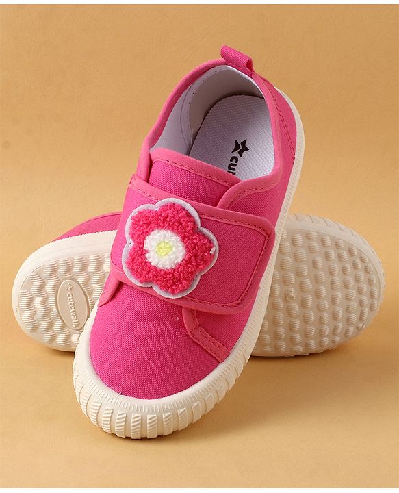 Cute Walk by Babyhug Casual Shoes with Floral Applique & Velcro Closure - Dark Pink