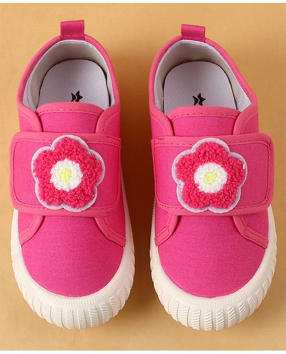 Cute Walk by Babyhug Casual Shoes with Floral Applique & Velcro Closure - Dark Pink