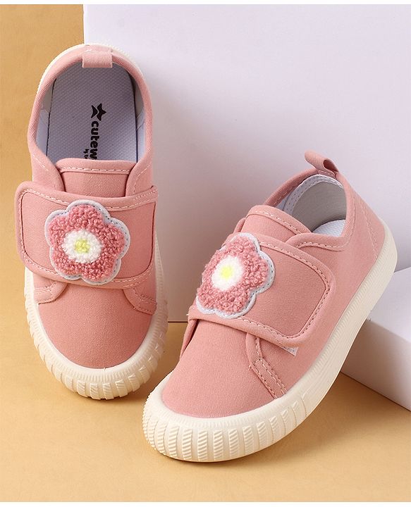 Cute Walk by Babyhug Casual Shoes with Floral Applique & Velcro Closure - Dark Pink