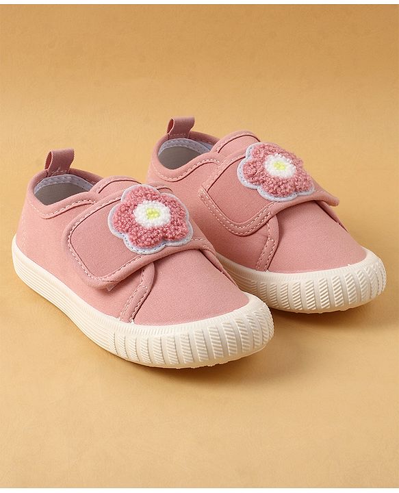 Cute Walk by Babyhug Casual Shoes with Floral Applique & Velcro Closure - Dark Pink